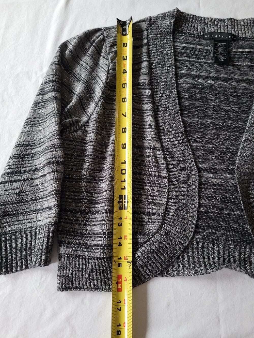 Apostrophe Gray Marled Short Sleeve Cropped Cardigan Size L - Picture 3 of 6